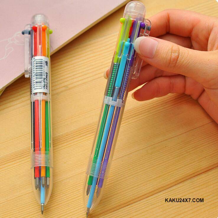 1pcs/Lot   6 In 1 Colorful Pens Novelty Multicolor Ballpoint Pen Multifunction Stationery School Supplies